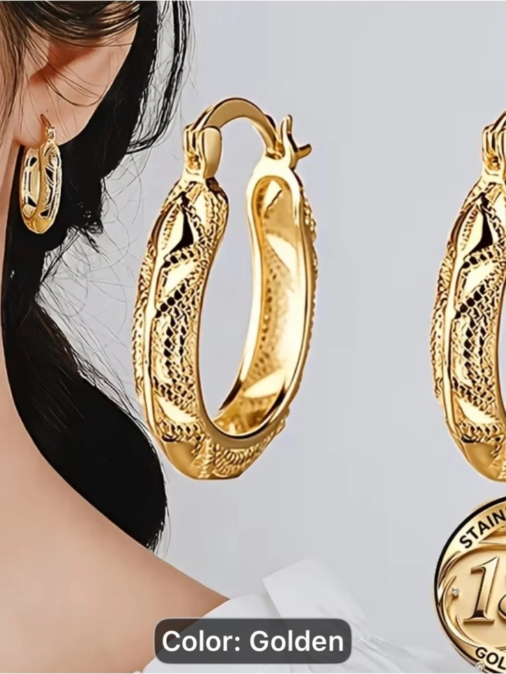 18k Gold-Tone vintage hollow flower- Hoop Earrings - Women Jewelry